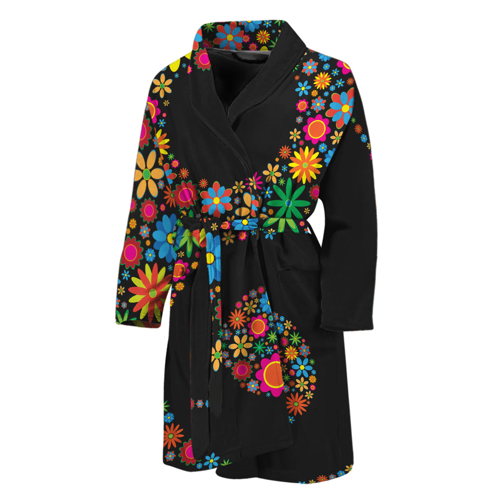 Colorful Flowers Yin Yang Print Men's Bathrobe