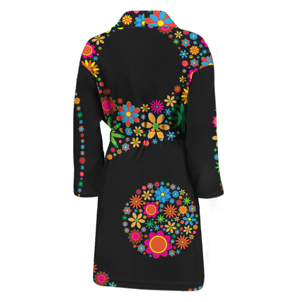 Colorful Flowers Yin Yang Print Men's Bathrobe
