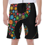 Colorful Flowers Yin Yang Print Men's Beach Shorts