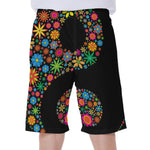 Colorful Flowers Yin Yang Print Men's Beach Shorts