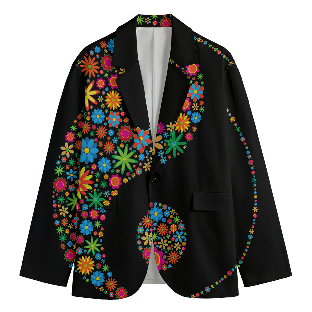 Colorful Flowers Yin Yang Print Men's Blazer
