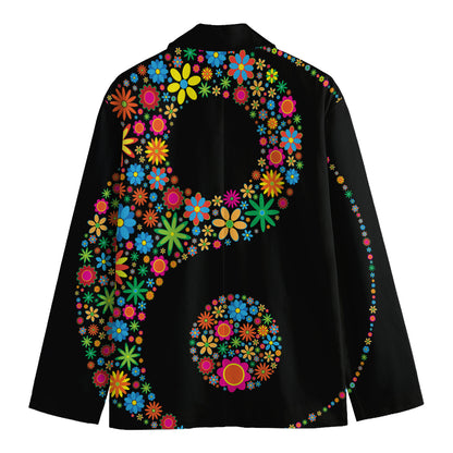 Colorful Flowers Yin Yang Print Men's Blazer