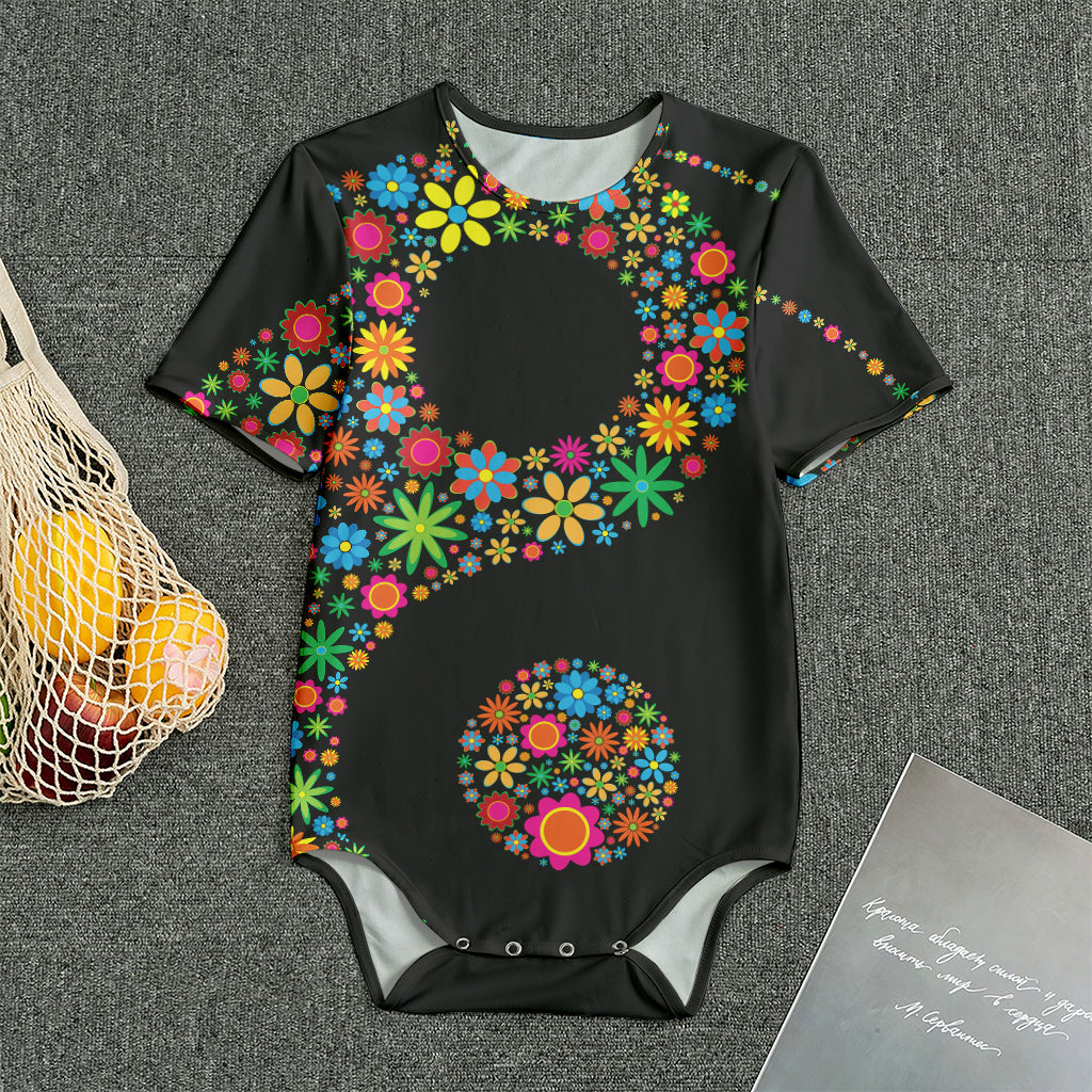 Colorful Flowers Yin Yang Print Men's Bodysuit
