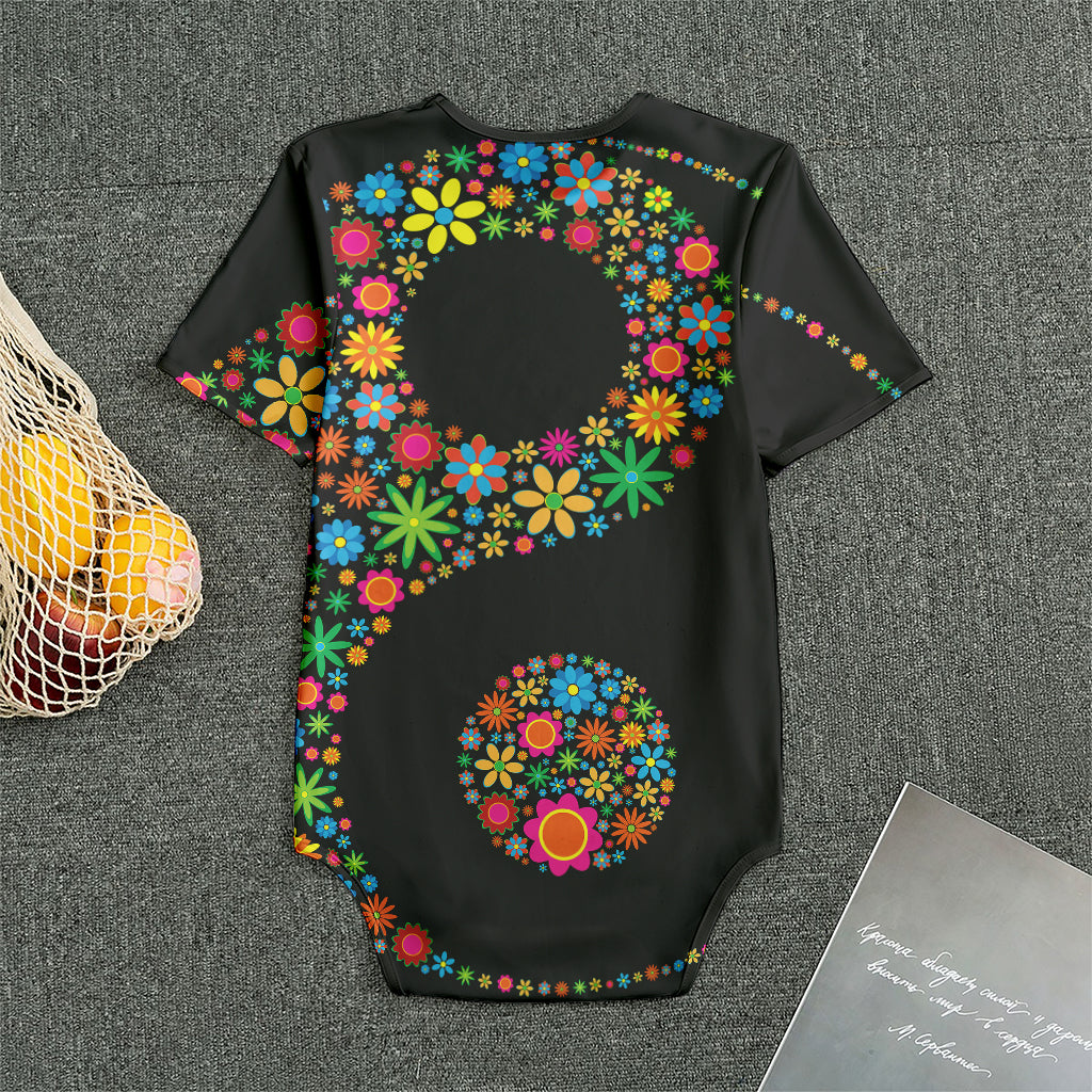Colorful Flowers Yin Yang Print Men's Bodysuit