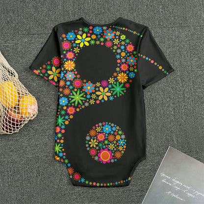 Colorful Flowers Yin Yang Print Men's Bodysuit