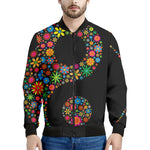 Colorful Flowers Yin Yang Print Men's Bomber Jacket