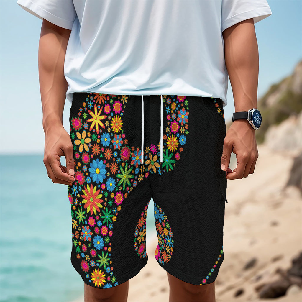 Colorful Flowers Yin Yang Print Men's Cargo Shorts