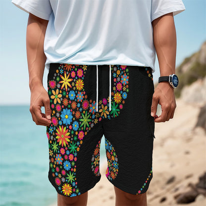 Colorful Flowers Yin Yang Print Men's Cargo Shorts