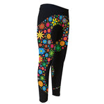 Colorful Flowers Yin Yang Print Men's Compression Pants