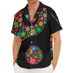 Colorful Flowers Yin Yang Print Men's Deep V-Neck Shirt