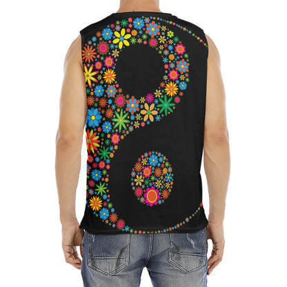 Colorful Flowers Yin Yang Print Men's Fitness Tank Top