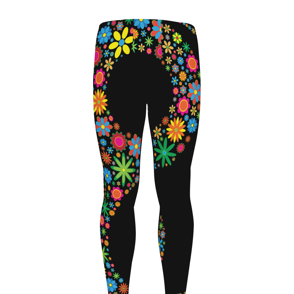 Colorful Flowers Yin Yang Print Men's leggings