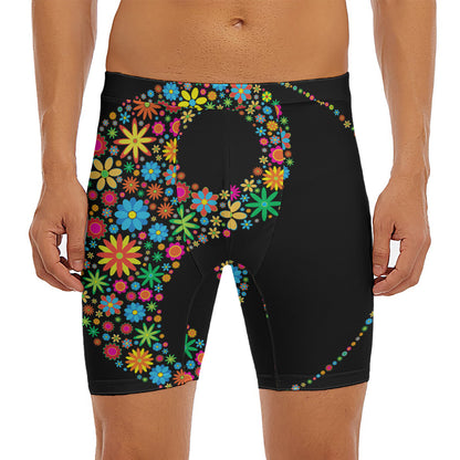 Colorful Flowers Yin Yang Print Men's Long Boxer Briefs
