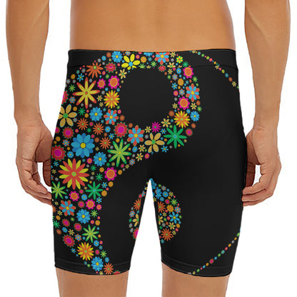Colorful Flowers Yin Yang Print Men's Long Boxer Briefs