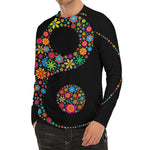 Colorful Flowers Yin Yang Print Men's Long Sleeve Rash Guard