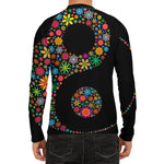 Colorful Flowers Yin Yang Print Men's Long Sleeve Rash Guard