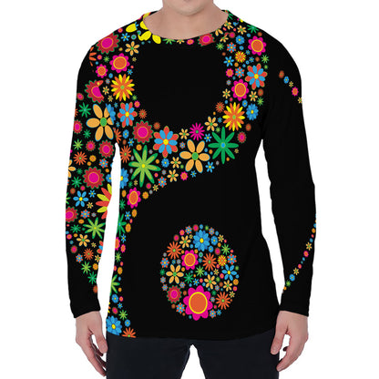 Colorful Flowers Yin Yang Print Men's Long Sleeve T-Shirt