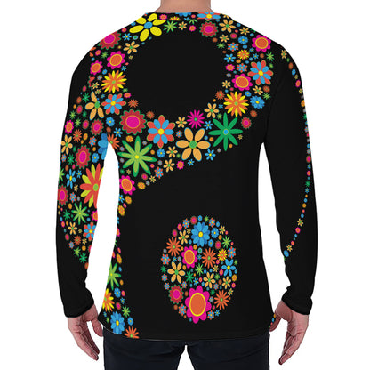 Colorful Flowers Yin Yang Print Men's Long Sleeve T-Shirt