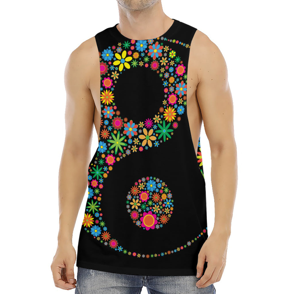 Colorful Flowers Yin Yang Print Men's Muscle Tank Top