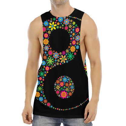 Colorful Flowers Yin Yang Print Men's Muscle Tank Top