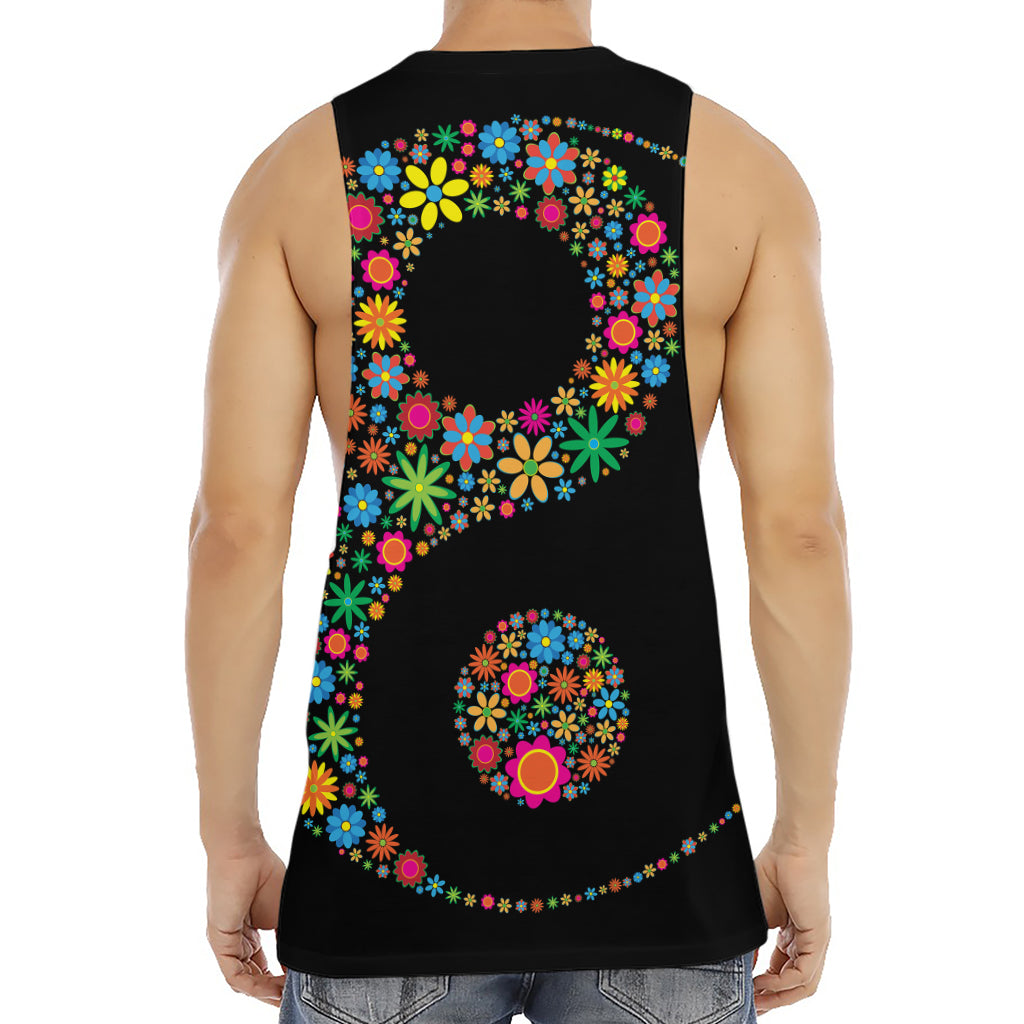 Colorful Flowers Yin Yang Print Men's Muscle Tank Top