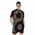 Colorful Flowers Yin Yang Print Men's Rompers