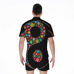 Colorful Flowers Yin Yang Print Men's Rompers