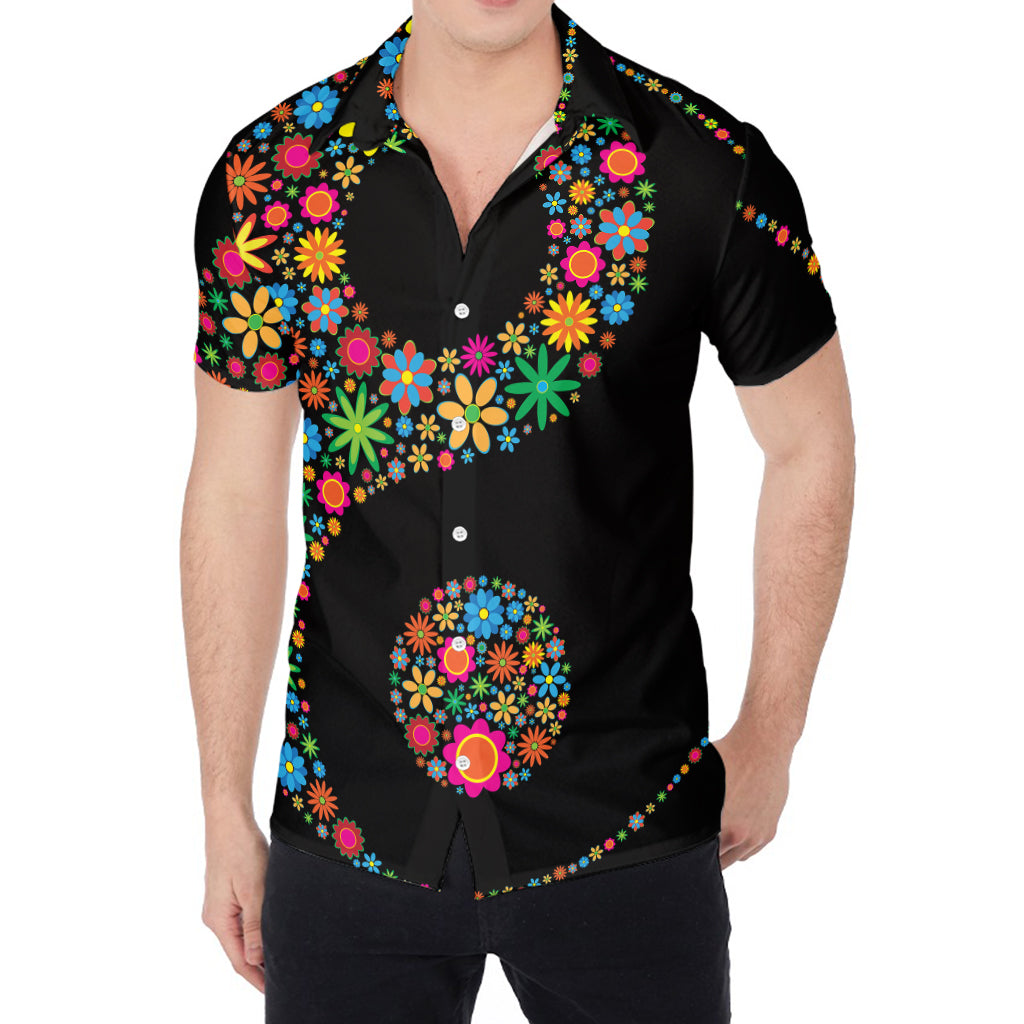 Colorful Flowers Yin Yang Print Men's Shirt