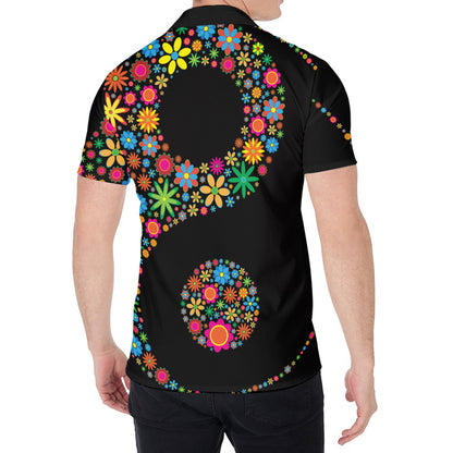 Colorful Flowers Yin Yang Print Men's Shirt