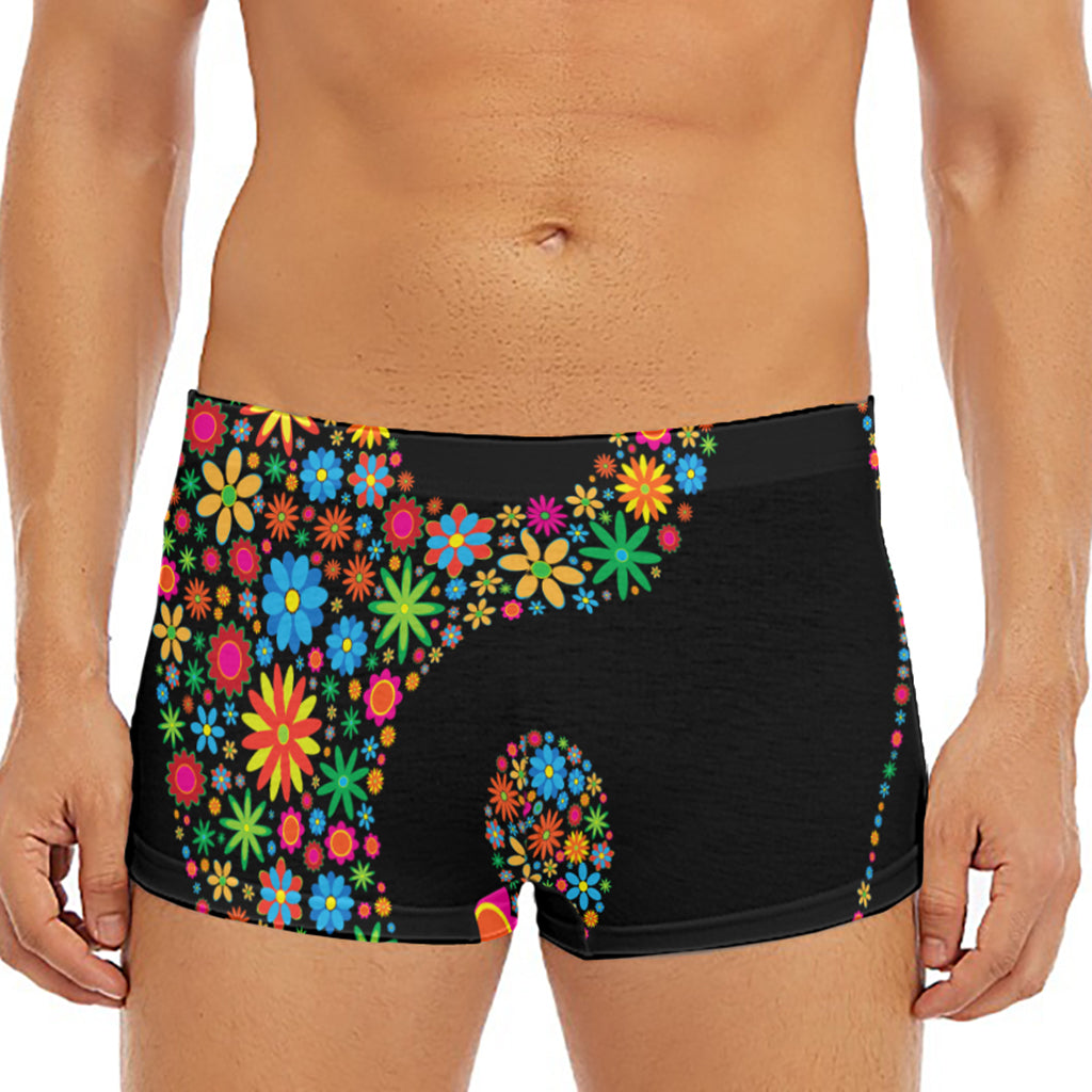 Colorful Flowers Yin Yang Print Men's Short Boxer Briefs