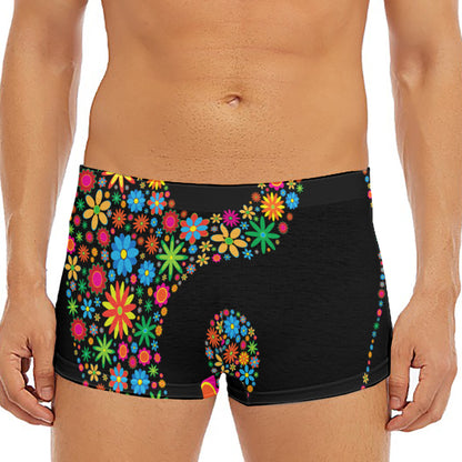Colorful Flowers Yin Yang Print Men's Short Boxer Briefs