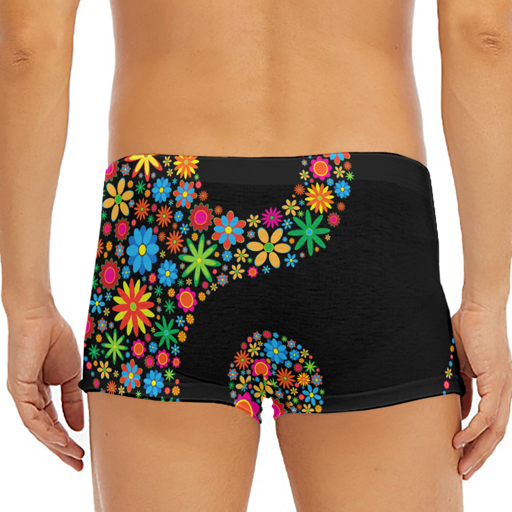 Colorful Flowers Yin Yang Print Men's Short Boxer Briefs