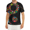 Colorful Flowers Yin Yang Print Men's Short Sleeve Rash Guard