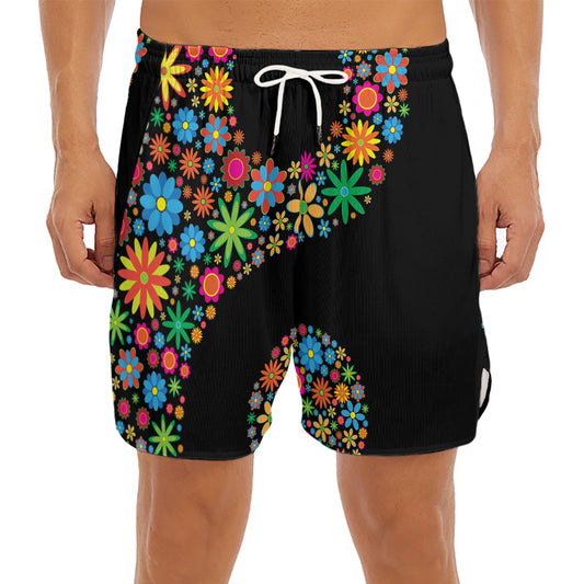 Colorful Flowers Yin Yang Print Men's Split Running Shorts