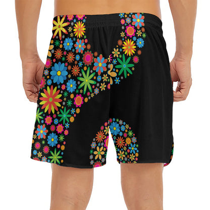 Colorful Flowers Yin Yang Print Men's Split Running Shorts