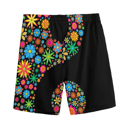 Colorful Flowers Yin Yang Print Men's Sports Shorts