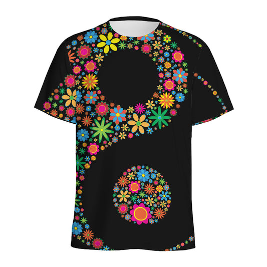 Colorful Flowers Yin Yang Print Men's Sports T-Shirt
