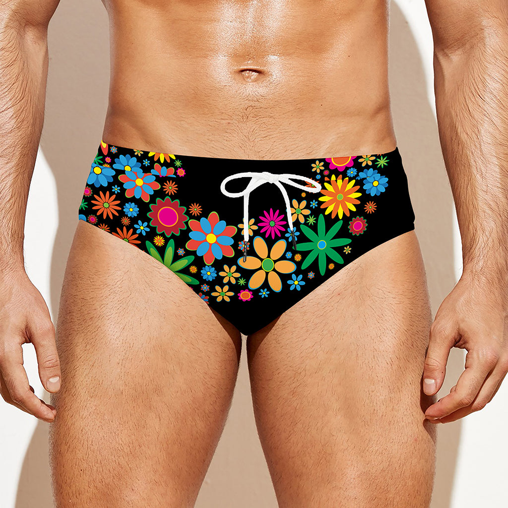 Colorful Flowers Yin Yang Print Men's Swim Briefs