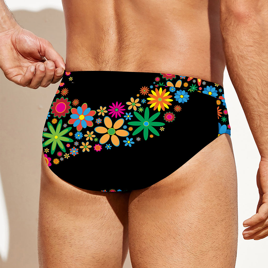 Colorful Flowers Yin Yang Print Men's Swim Briefs