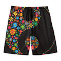 Colorful Flowers Yin Yang Print Men's Swim Trunks