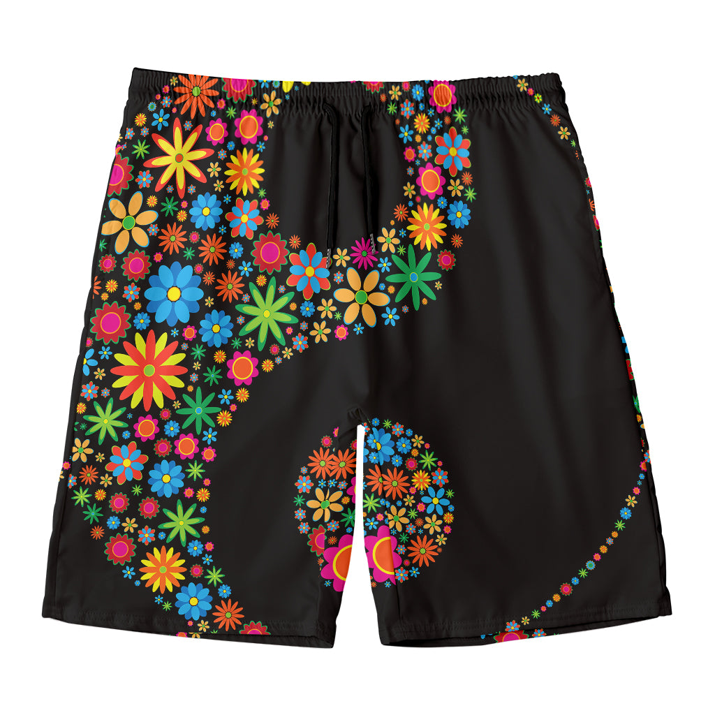 Colorful Flowers Yin Yang Print Men's Swim Trunks