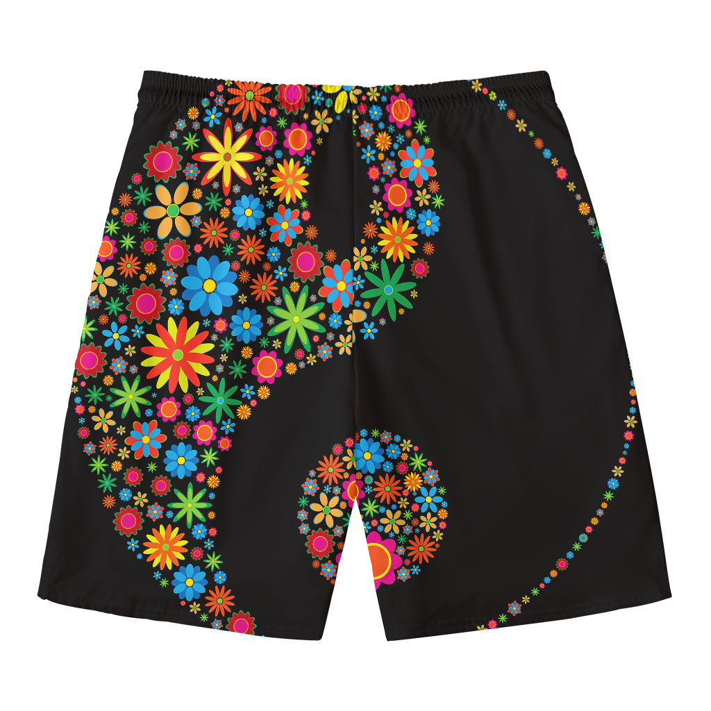 Colorful Flowers Yin Yang Print Men's Swim Trunks