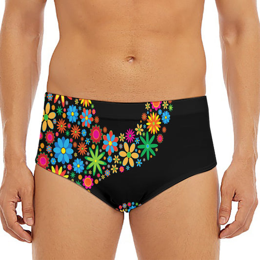 Colorful Flowers Yin Yang Print Men's Triangle Swim Briefs