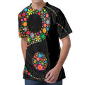 Colorful Flowers Yin Yang Print Men's Velvet T-Shirt