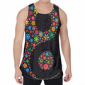 Colorful Flowers Yin Yang Print Men's Velvet Tank Top