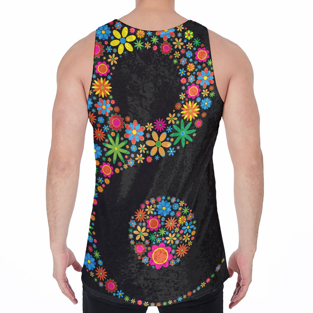 Colorful Flowers Yin Yang Print Men's Velvet Tank Top