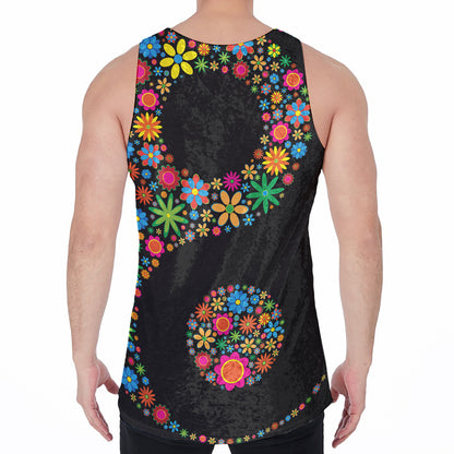 Colorful Flowers Yin Yang Print Men's Velvet Tank Top