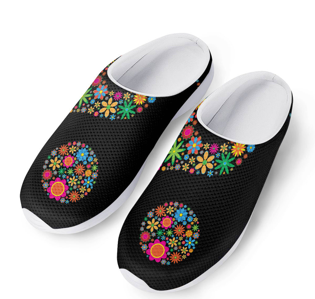 Colorful Flowers Yin Yang Print Mesh Casual Shoes