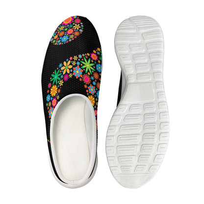 Colorful Flowers Yin Yang Print Mesh Casual Shoes
