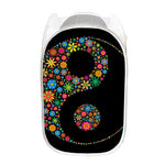 Colorful Flowers Yin Yang Print Mesh Laundry Hamper
